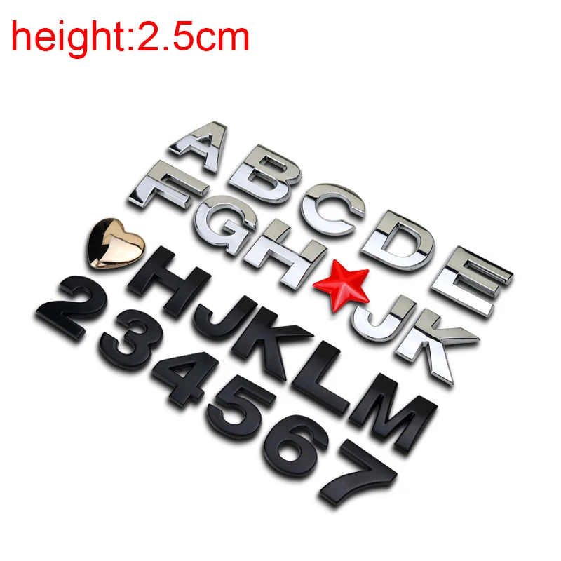 

2.5cm DIY ABC 012 Dot Point Chrome Metal ABS Car Styling Refitting Emblem Badge Telephone Number 26 Letters Alphabet 3D Sticker