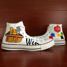 Вэнь белый ручной росписью обувь Дизайн Своя Игра настольная Для мужчин Для женщин высокие холщовые кроссовки для подарков