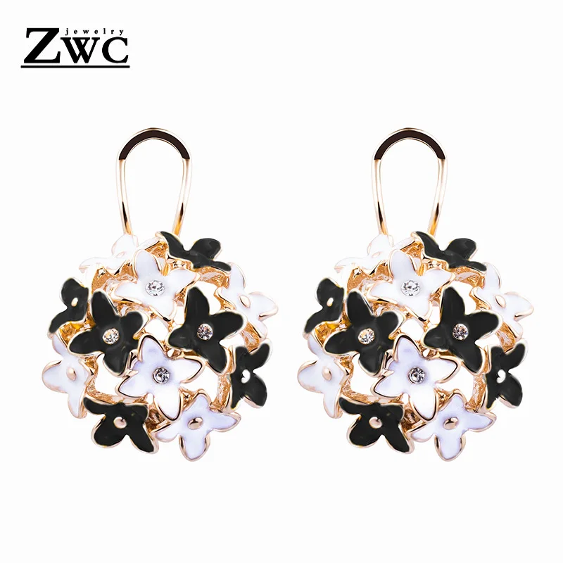

ZWC New Fashion Charm Crystal Flower Stud Earrings for Women and Girls Wedding Party Simple Temperament Earrings Jewelry Gifts