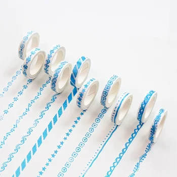 

10pcs Glitter Color Paper Washi Tape Set 7.5mm Lace Flower Pattern Masking Tapes Stickers Diary Album DIY Decoration A6194