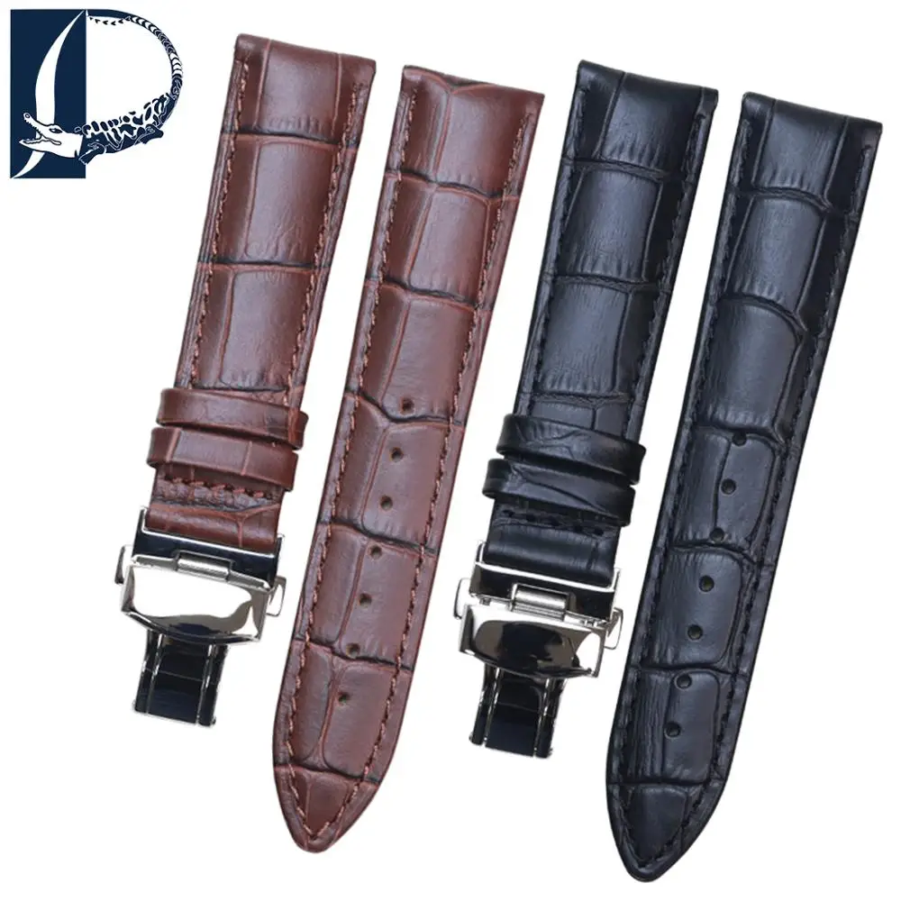 

Pesno Black Brown Dark Brown Watchband Genuine Leather Watch Band 18mm 20mm 22mm High Quality WatchStrap Silver Steel Buckle