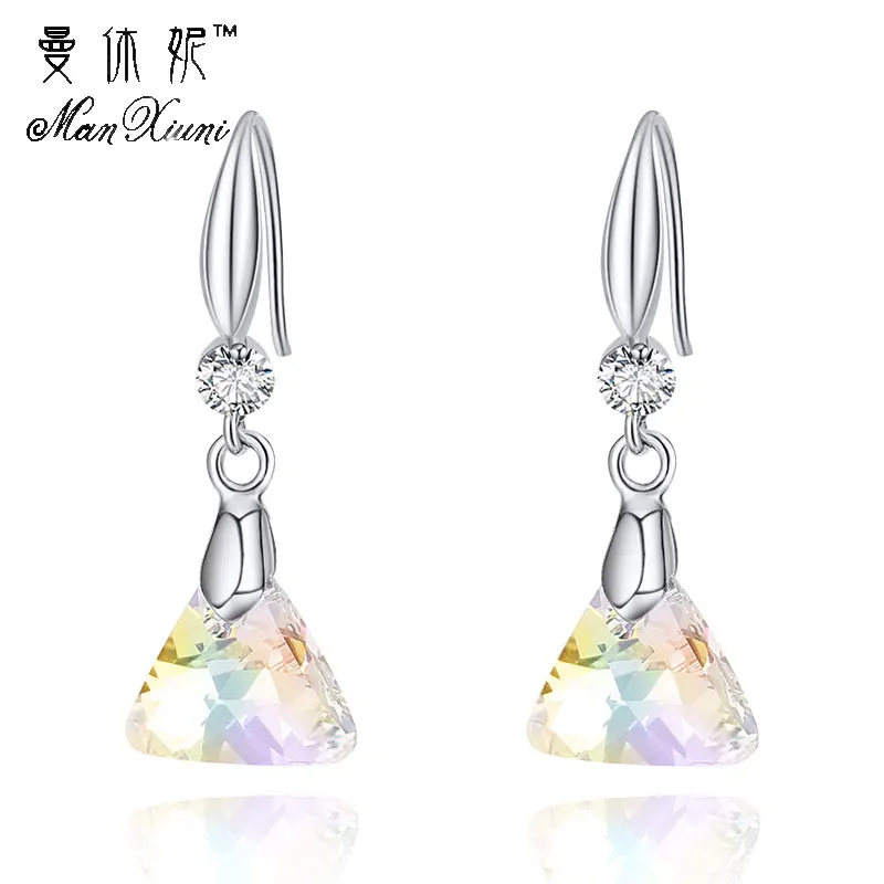 

Manxiuni Brand Design boucle d oreille Austrian Crystal Triangular Earrings For Women orecchini wedding jewelry pendientes