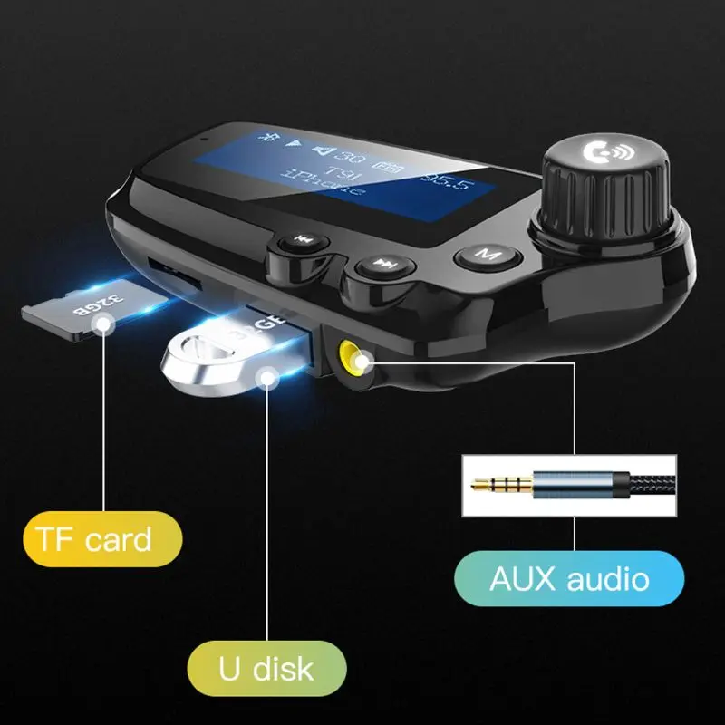 Bluetooth FM Transmitter Hands-Free Car Wireless Radio Adapter Kit QC3.0 Smart Dual USB Ports TF Card Mp3 Music Player