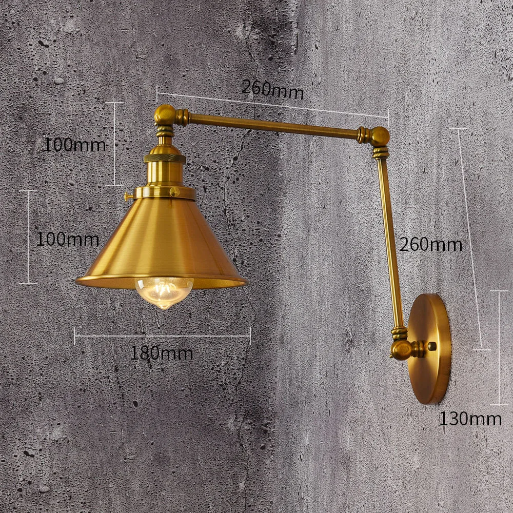 

110V/220V Loft Style vintage E27Wall Sconce Swing Arm Bedside Lamp Modern Brass Bronze plated Wall Light Fixtures Iron lampshade