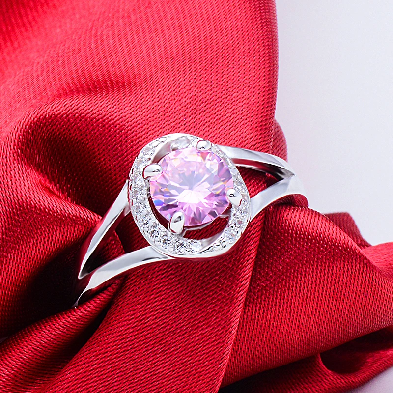 MISANANRYNE Elegant Bridal Wedding Rings Silver Color Rings Anillos With Pink AAA+ Zircon CZ Finger Rings Size 7-9 New Arrival