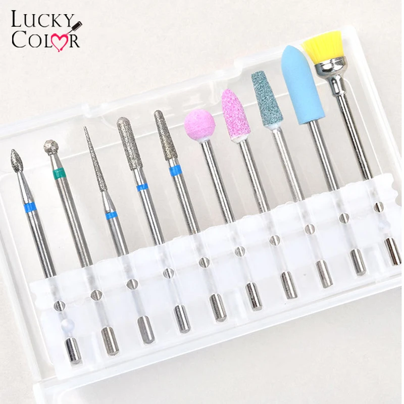 

10pcs Diamond Nail Drill Bits Set Electric Machine Rotate Cuticle Cleaning Burr Polishing Tools Cutters Manicure Accessory Tool