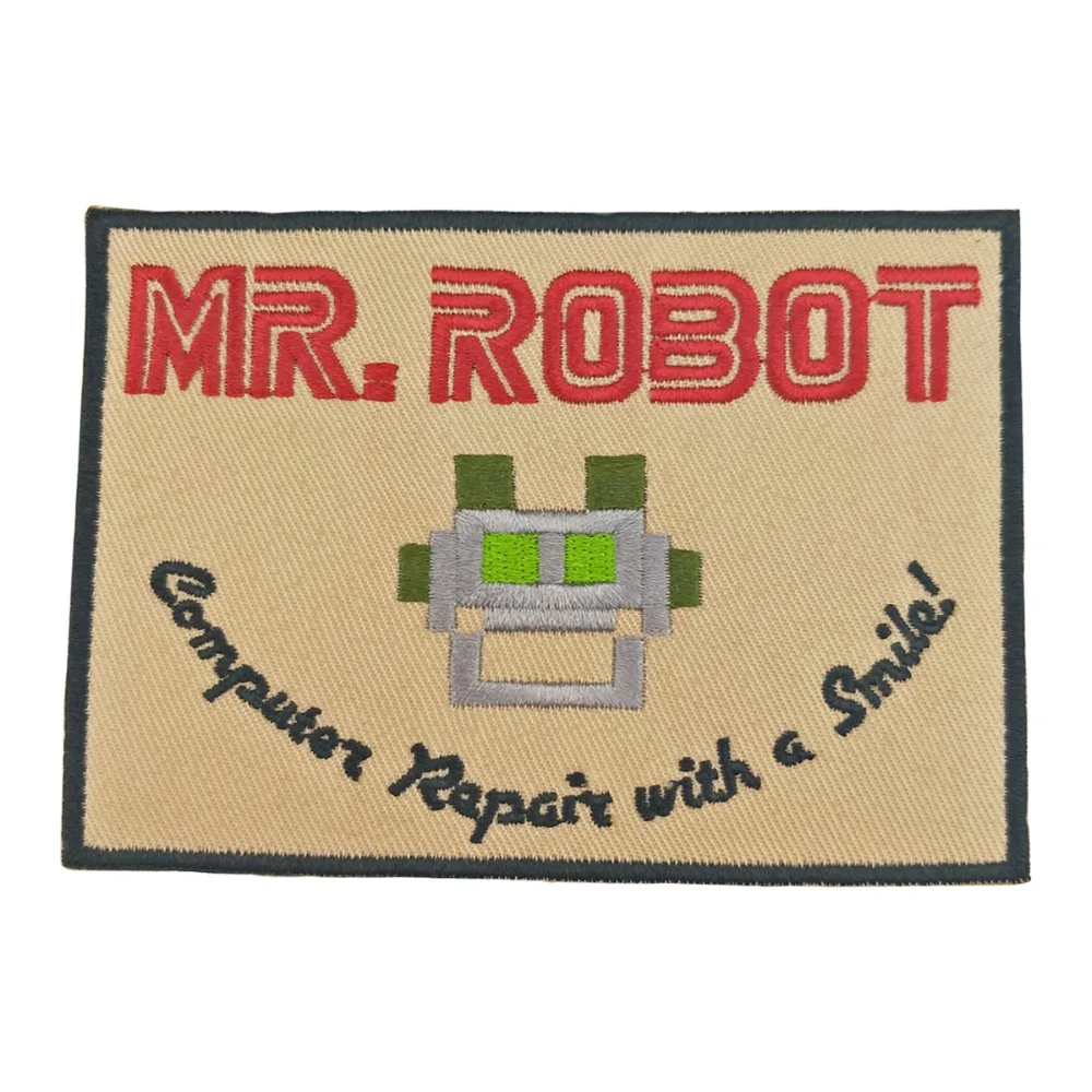 T170714 (1)TV SHOW MR. ROBOT HIGH QUALITY EMBROIDERED IRONSEW ON HEAT SEALED BACKING SMILE PATCH