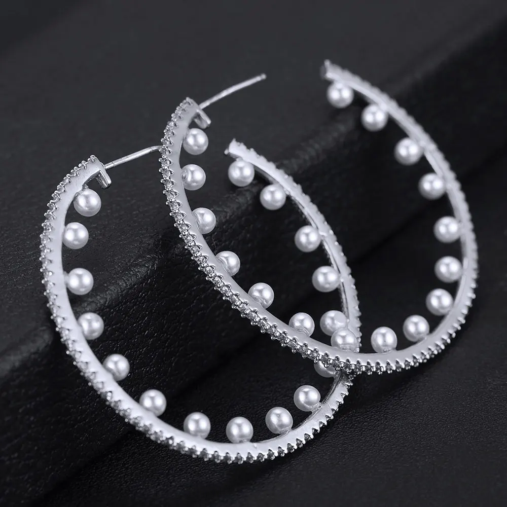 GODKI 43 мм Круг имитация жемчуга инкрустация кубическим цирконием Для женщин Свадебные вечерние Обручение вечерние серьги ювелирные изделия