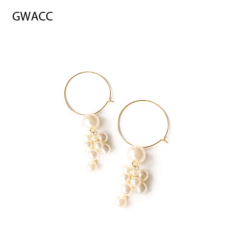 

GWACC 2019 NEW Design Metal Gold Drop Earrings Baroque Irregular Circle Chic Natural Freshwater Pearl Earrings for Women Girls