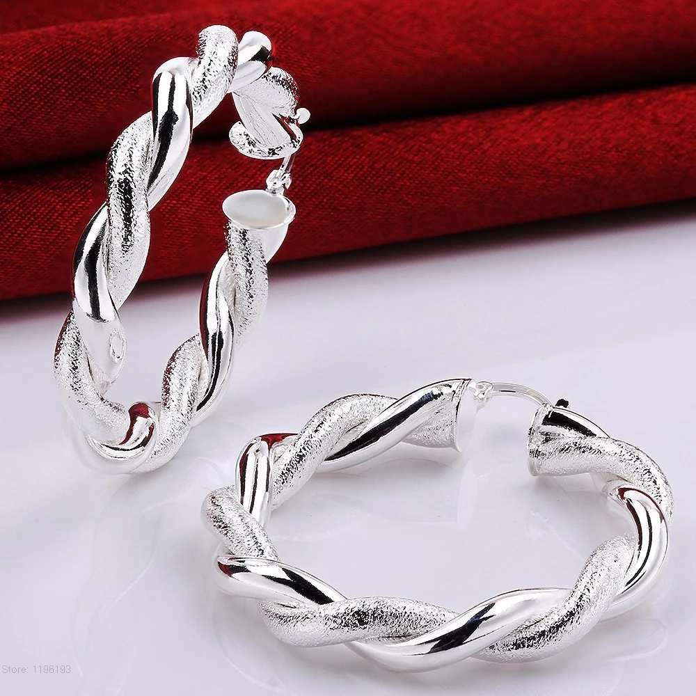 Крученые круглые креольские большие серьги-кольца для женщин 925 Твердые посеребренные серьги Brinco европейский бренд Модные Подарочные ювелирные изделия