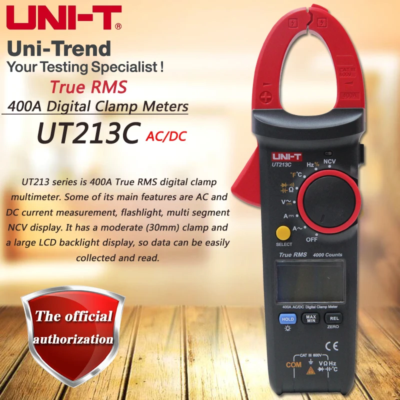 Цифровой токоизмеритель зажим UNI T UT213C AC DC 400A истинное среднеквадратичное