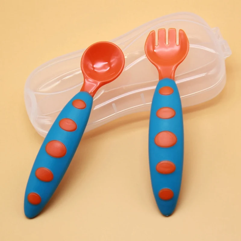 2 Pcs/set Baby Dishes Fork Spoon Cartoon Baby Food Training Tableware Children Spoon Fork Flatware