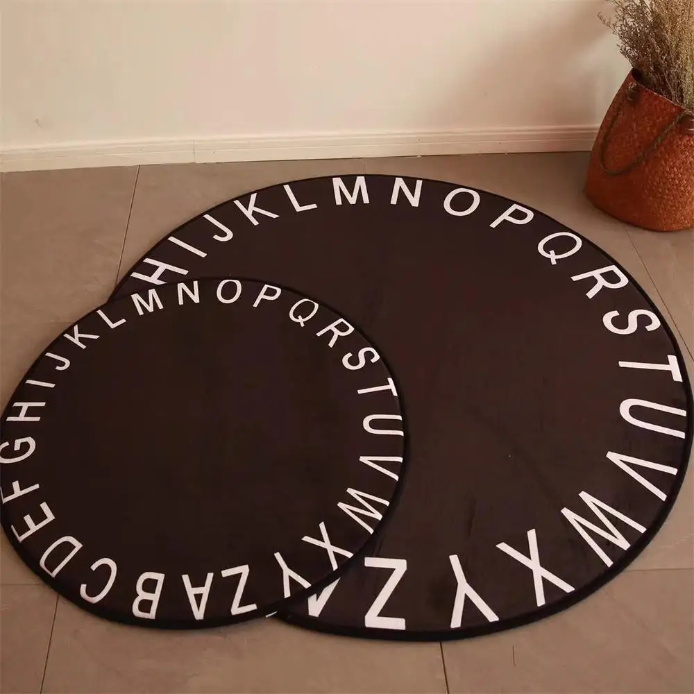 

Black Letter Round Carpet Soft Kids Room Carpet Computer Chair Round Rug Children Tent Study Floor Mat Home Decor Cloakroom Rugs