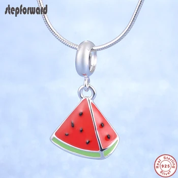

Hot Sale High Quality Watermelon Original Necklace Summer Design Red Enamel 100% 925 Sterling Silver Watermelon Pendant Necklace
