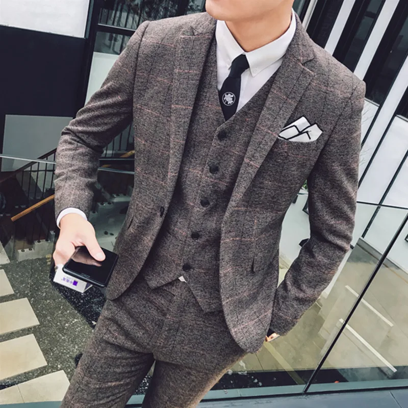 

2019 New Men's Fashion Boutique Plaid Business Blazer Men Suit Jacket / Men's Slim Wedding Dress Groom Suit Coat ( 1 Piece )