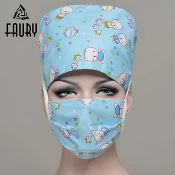 

Pet Hospital Nurse Surgical Cap Adjustable Surgical Scrub Cap Cotton Student Lab Operation Hat ency Doctors Cap with Sweatband