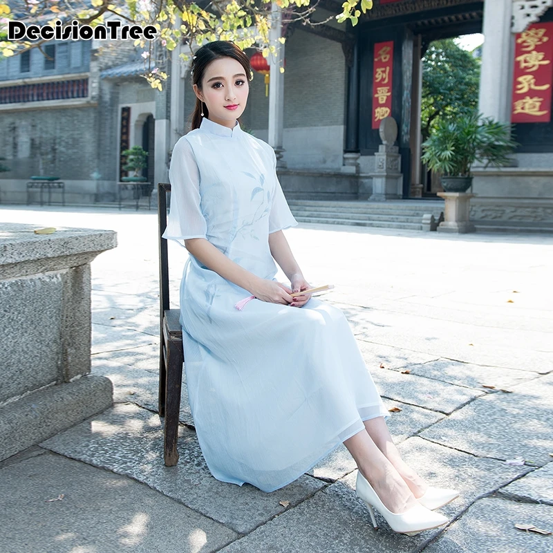 Новинка 2019 года cheongsam Черный Восточный Шанхай Тан платье в традиционном китайском стиле костюмы Вышивка крестом картины Современный qipao