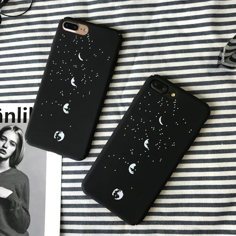 

Simple black Solid color Starry lunar eclipse Phone Case for iphone cover 7 6s 7 plus hard matte case for coque iphone 7 8 plus