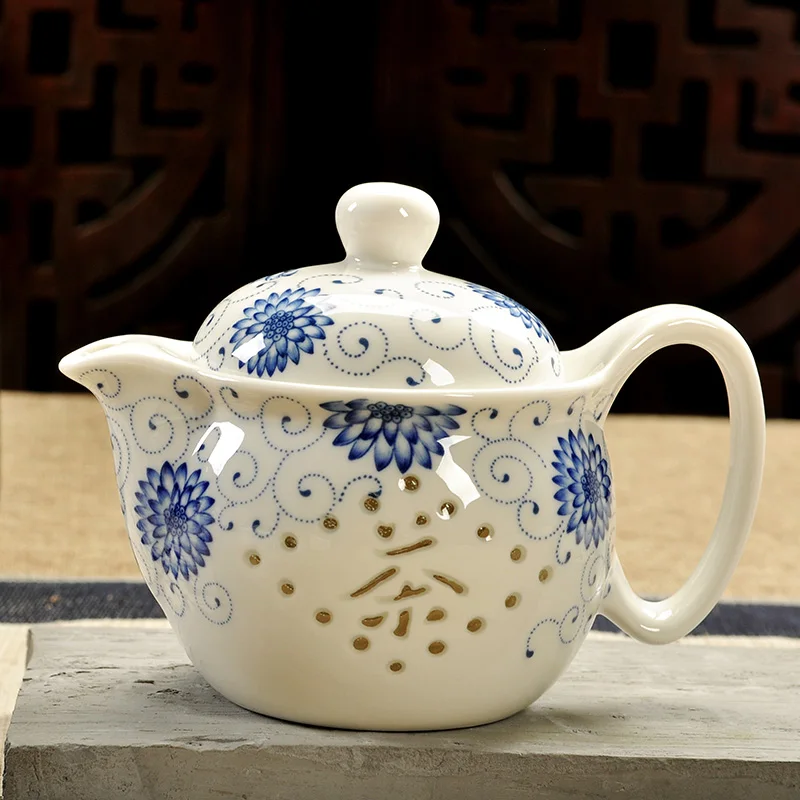 Retro Chinese Kung Fu Ceramic Teapot with Strainer Handmade Dragon Flower Puer Tea Pot 350ml Porcelain Samovar Kungfu Teaware