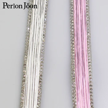 

1 yard Silver brushed leather hot fix tape white pink ribbon crystal rhinestone decoration iron on shoes clothing accessories