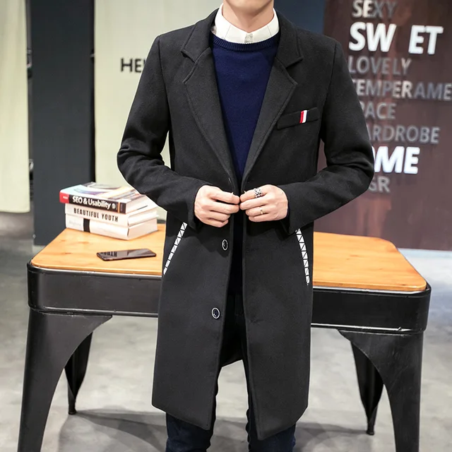 Autumn and winter new men's solid color woolen coat, Slim Korean
