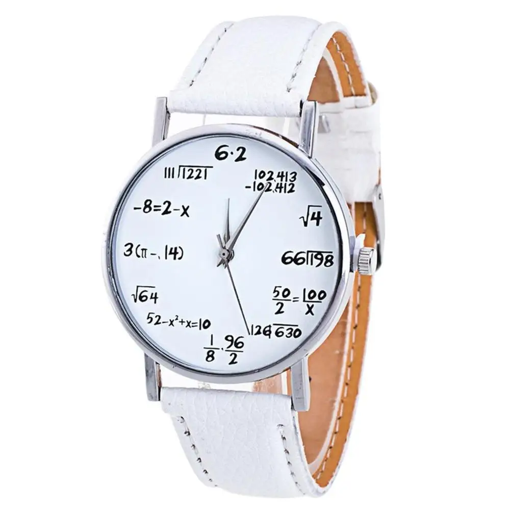 Высококачественные часы унисекс для мужчин и женщин, часы с математической формулой, кожаные Наручные часы класса люкс, Relogio Feminino, Saati Reloj Mujer - Цвет: White