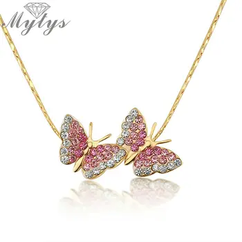 

Mytys Wholesale Double Butterfly Pendant Necklace for Female Twisted Singapore Chain Necklace Women Fashion Jwelry N880