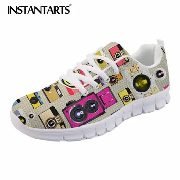 

INSTANTARTS Fashion Women Sneakers Zapatilla Mujer Breathable Mesh Flats Shoes Retro Ladies Shoes 3D Camera/TV Print Fall Flats