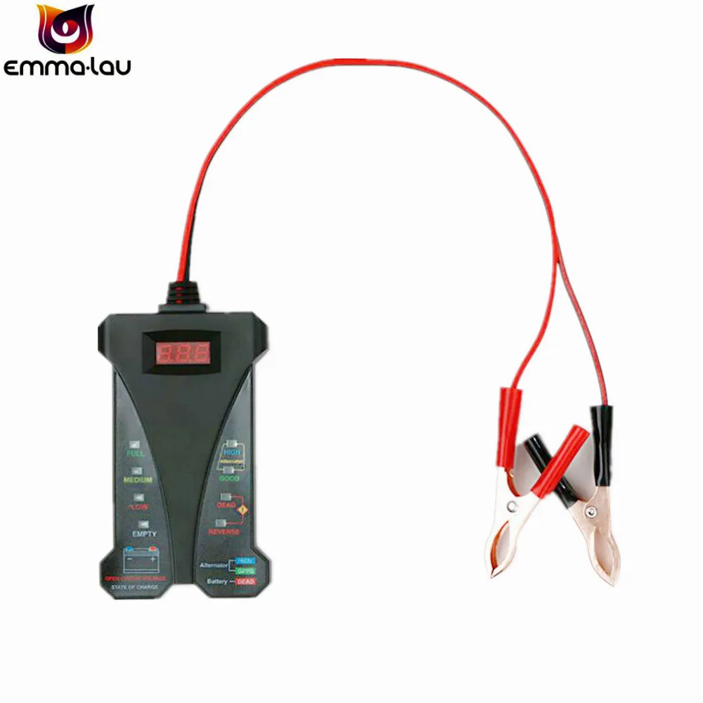 

12V Digital LED Display Battery Tester Smart Alarm Battery Voltmeter Alternator Charging Analyzer With Clips for Car Motorcycle
