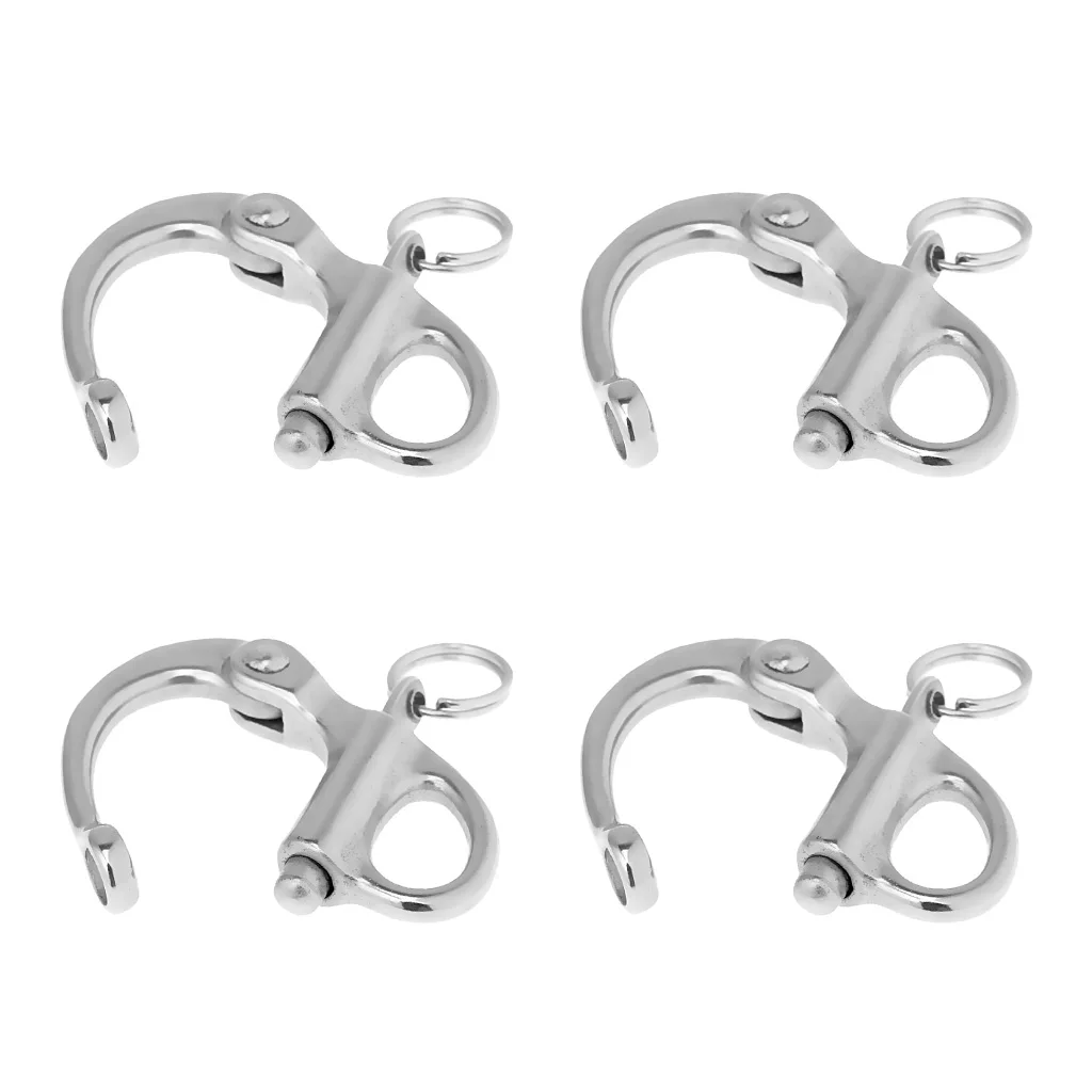 (Pack of 4) 304 Stainless Steel Fixed Bail Snap Shackle For Kayak Boat Yacht 5.2x2.8cm Rafting Sailing Accessory