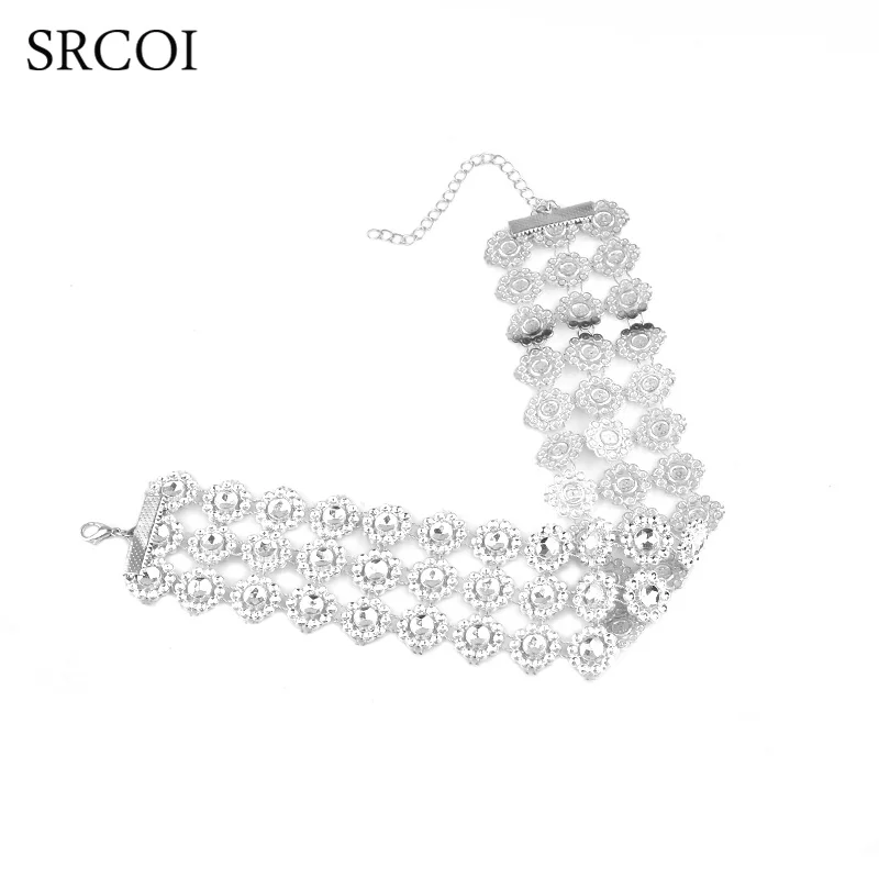 SRCOI Lady's Rhinestone Choker Necklace Detail Flower Layered Crystal Collares Sexy Maxi Collier As Mothers Day Gifts | Украшения и