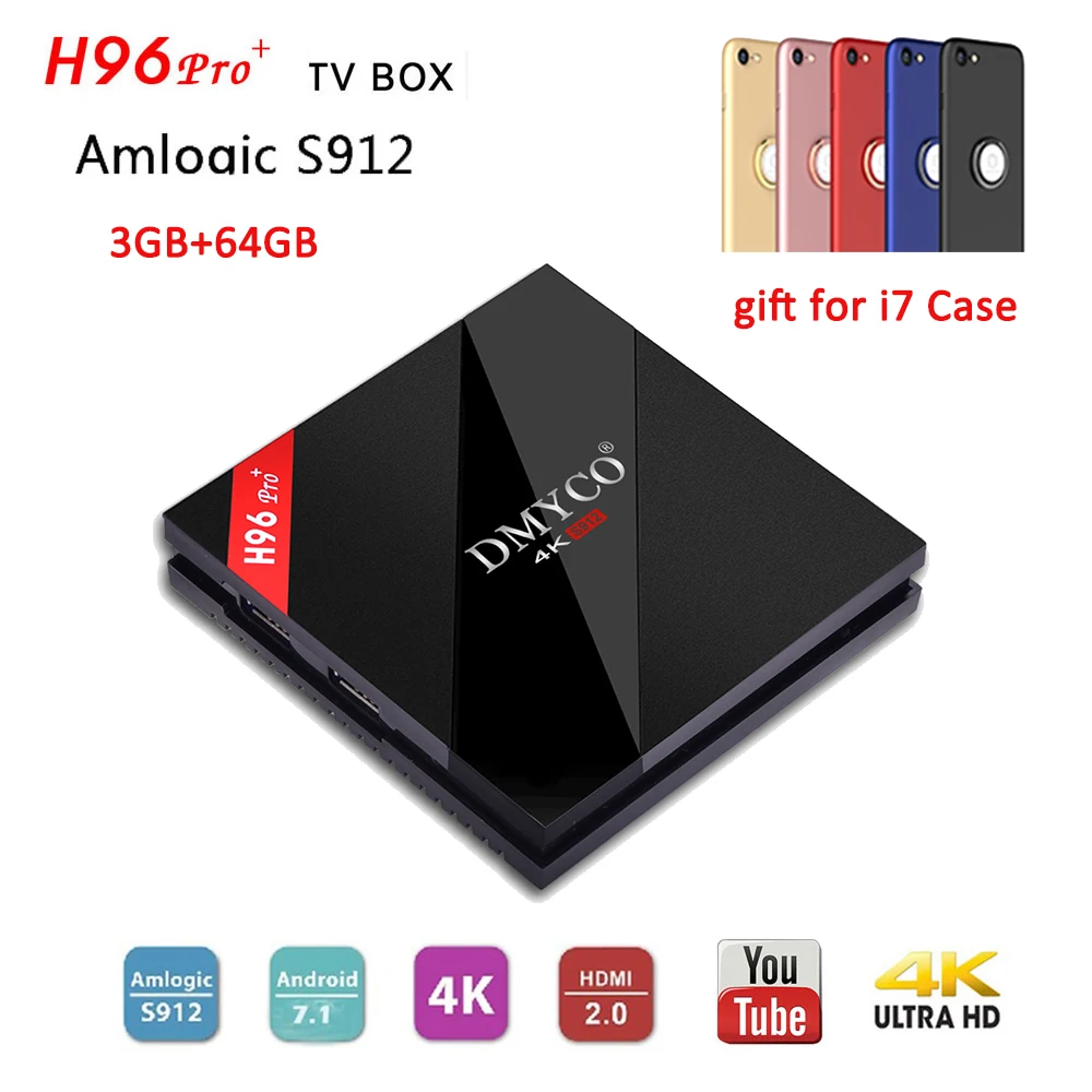 

Lowest price H96 Pro+ 4K HD TV Box Amlogic S912 Octa Core 3GB 64GB Android 7.1 Support 2.4GHz/5.0GHz WiFi H96 Pro Set Top Box