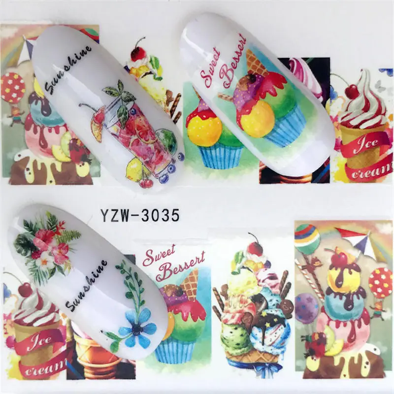 1 лист мультфильм/бабочка/летний дизайн французский ногтей Водные Наклейки Ar переводные наклейки украшения DIY - Цвет: YZW-3035