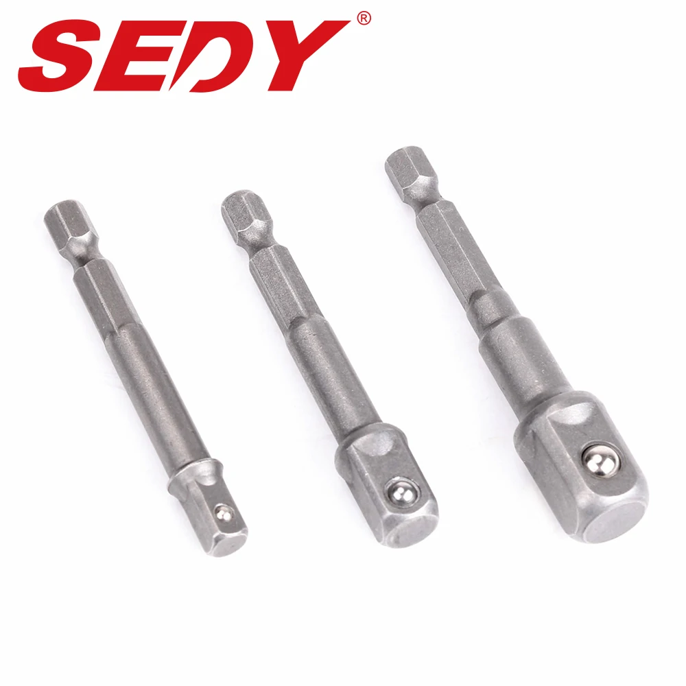 

SEDY 3Pcs Socket Bit Adapter Drill Nut Driver Hex Bit Set Quick Change Hex Shank Set 1/4" 3/8" 1/2" Extension Power Tools