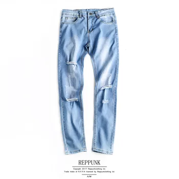 

Hole Ripped Men Jeans Pants Solid Straight Slim Fit Denim Trousers Men Pockets Fashion Plus Size Denim Pants