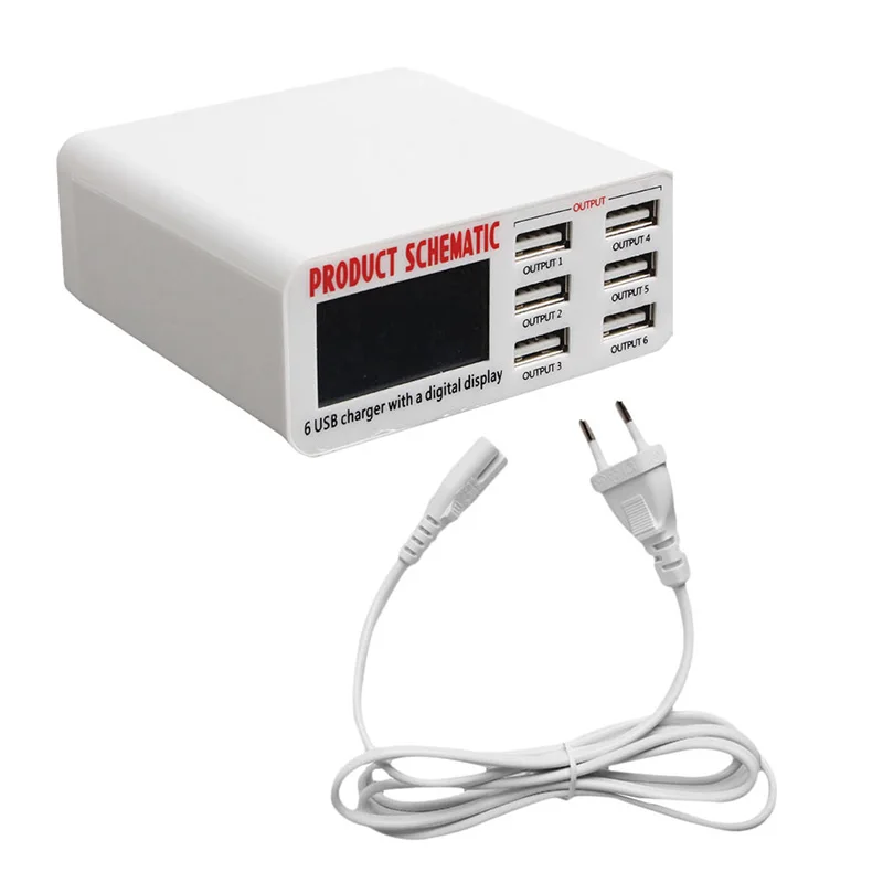 

6A USB 6 Port Fast Charger Wall Destop Charging Adapter LCD Screen AU/EU/US/UK Plug