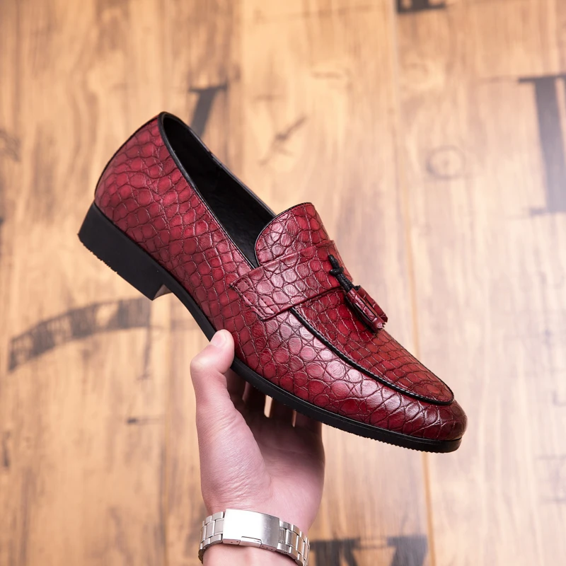 retro crocodile pattern men shoes luxury brand snake skin tassel formal leather male footwear italian designer oxford shoes men (11)