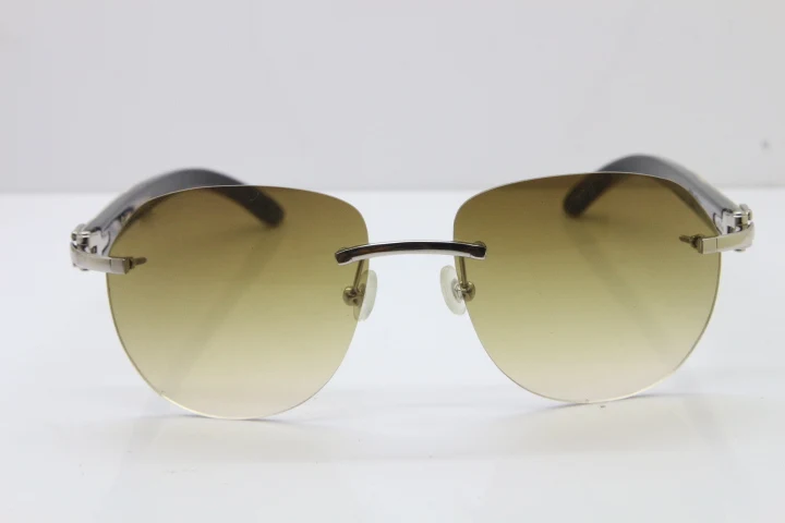 Cartier Rimless 8300729 Black Mix White Buffalo Horn Sunglasses In Silver Brown Lens  (2)