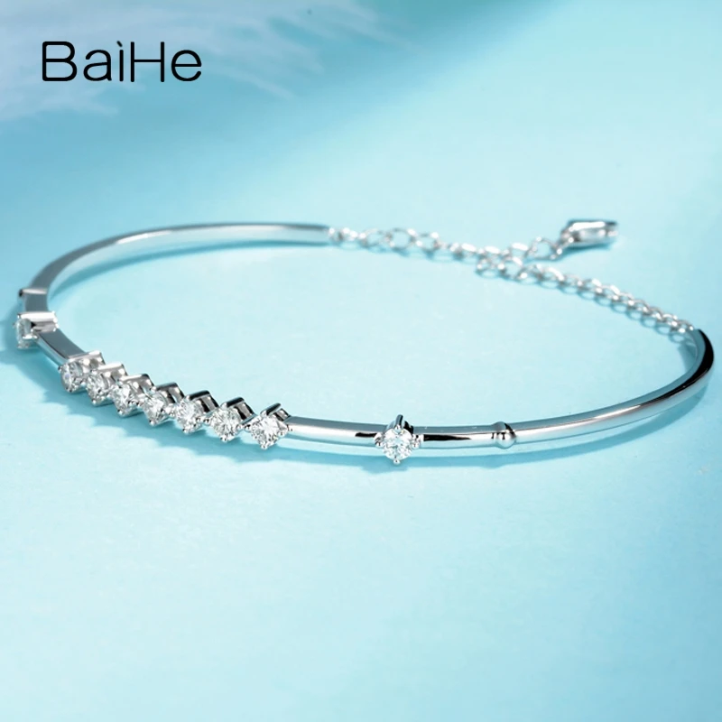 BAIHE, 14 к, белое золото, около 0.72CT, сертифицировано H/SI, настоящие натуральные бриллианты, обручение, для женщин, модный, ювелирный браслет