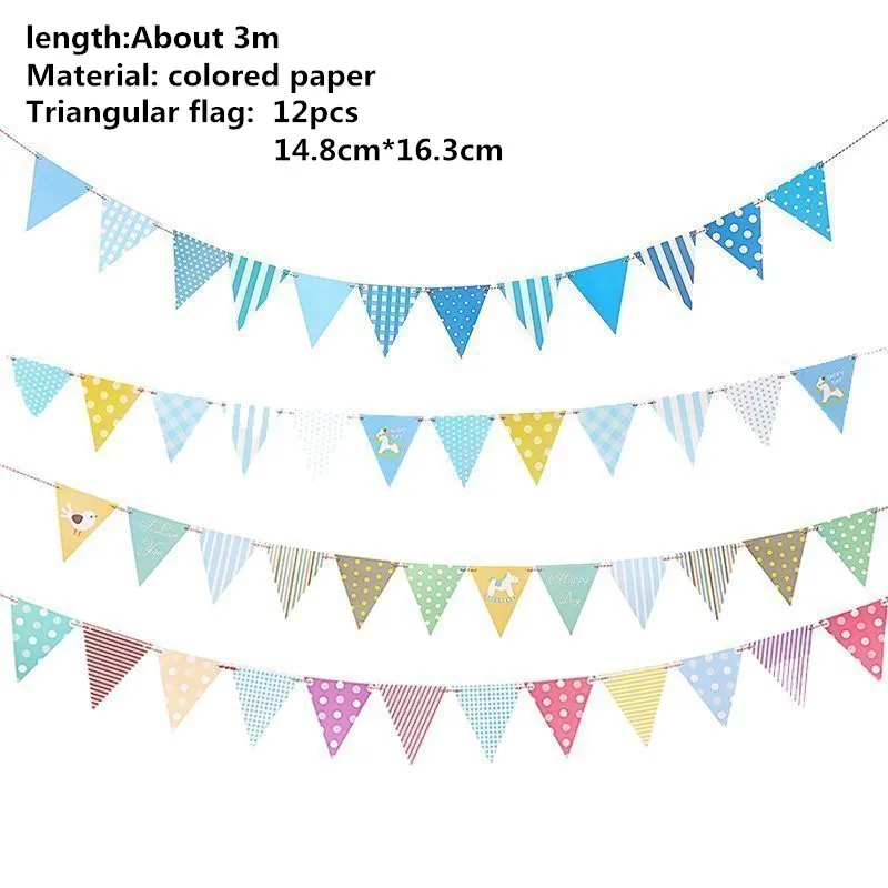 12 Flags 3.2m Colorful Cotton Bunting Banners Pennant Newborn Baby bed decor Shower Birthday Wedding Garland Flags Decoration