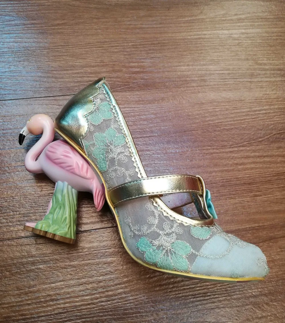 Abesire 2019 новые Стиль Для женщин необычный стиль Фламинго свадебные туфли на высоком каблуке Обувь для подиума женские круглый носок