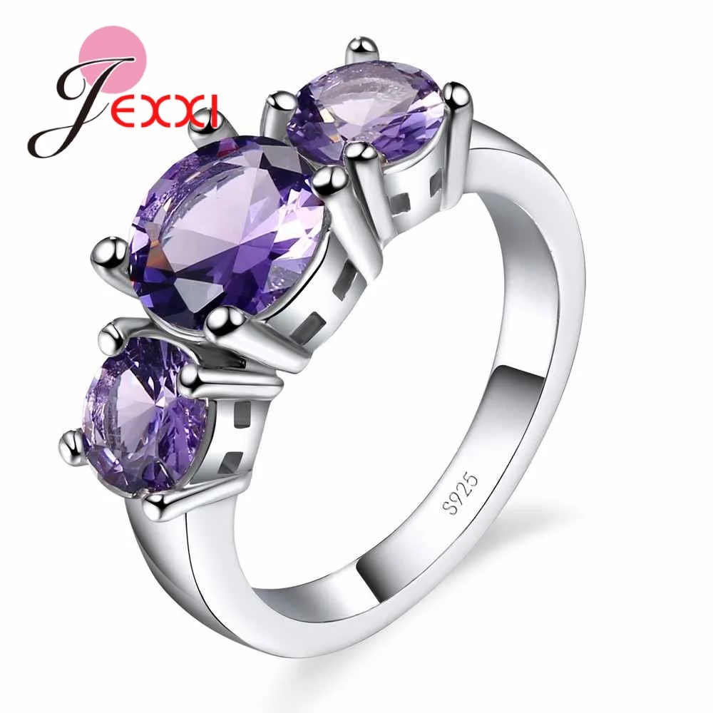 

2019 New Design Jewelry Bright Purple Crystal Wedding Party Ring For Girl Popular 925 Sterling Silver Ring For Women