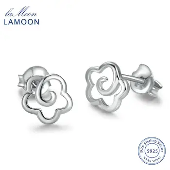 

LAMOON New Hollow Flower Silver Stud Earrings 925-Sterling-Silver Handmade White Gold Plated Fine Jewerly For Women LMEY203