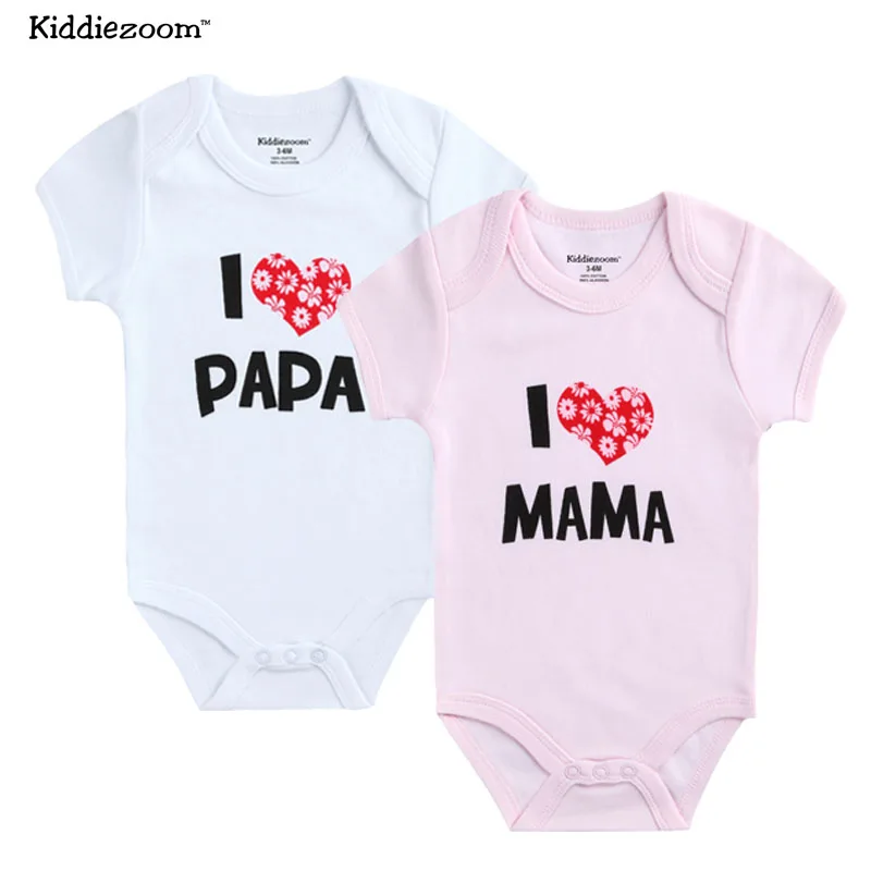 Г. 2 шт./лот Kiddiezoom новорожденный короткий рукав комплект одежды для маленьких мальчиков я люблю мама папа дизайн печать одежда для девочек Комбинезон - Цвет: White Papa Pink Mama
