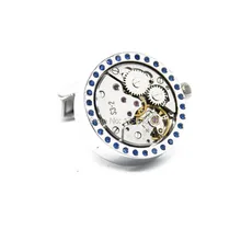 Wholesale&retail Lepton 2015 New Functional Watch Movement Cufflinks Blue Crystal cufflinks Steampunk Gear cuff links Promotion