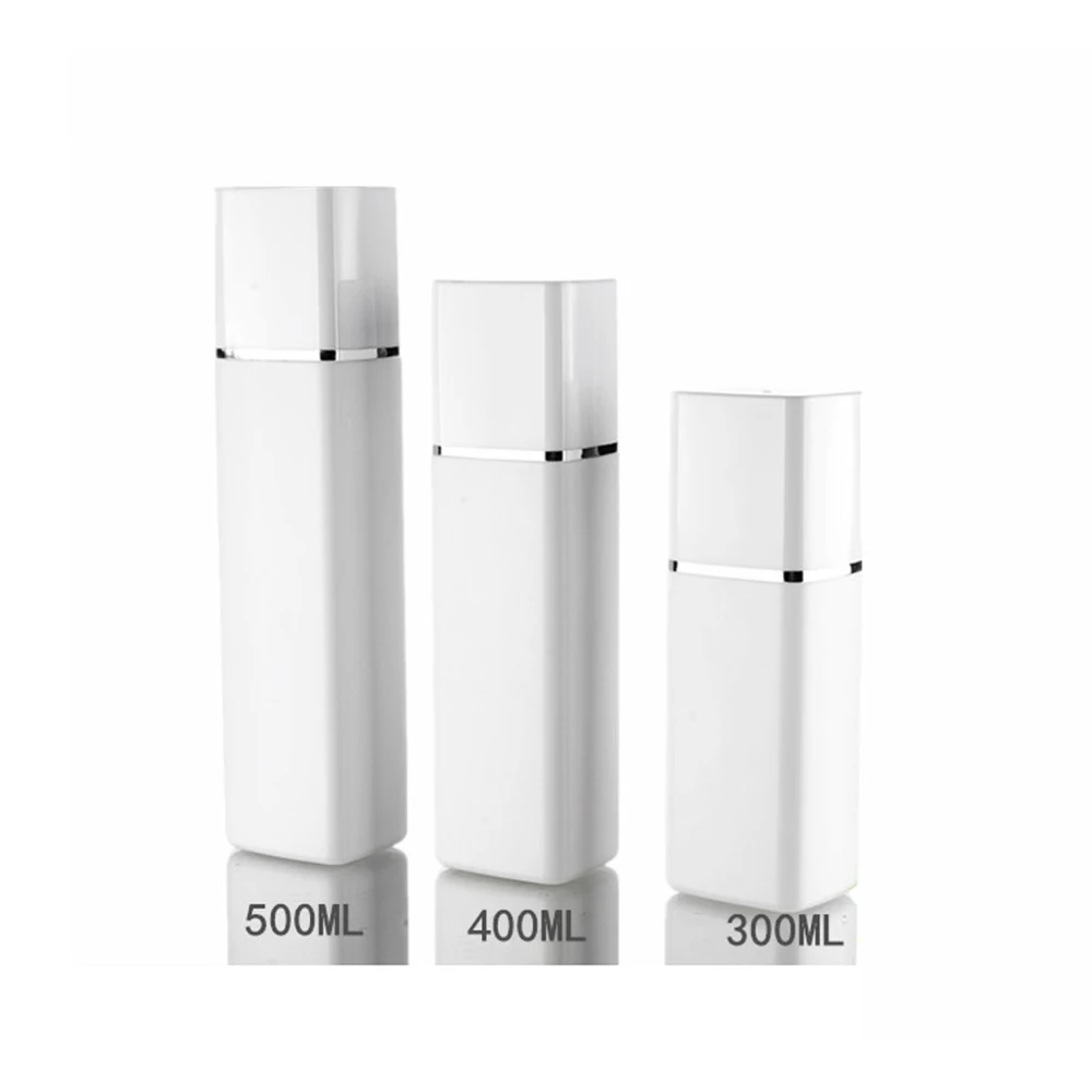 

20PCS 300/400/500ml empty white square shape shampoo plastic bottles lotion pump PE cosmetic container Lotion plastic bottle