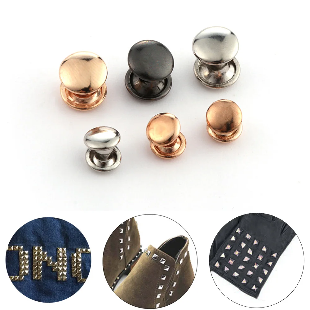 

50pcs 6/8mm Round Double Cap Rivet Stud Collision Nail Metal Spike Rock Leathercraft Shoe Bag Belt Garment Bracelet 4Colors