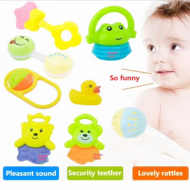 8pcs/set Baby Teether Cute Cartoon Rattles Teethers Infant Training Tooth Bell Toys  Massager Baby Toys 0-12 months