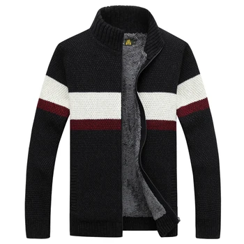 

ICPANS Clothing Winter Sweater Men Striped Cotton Stand Collar Cardigan Men Thicken Wool Liner Coat 2016 New