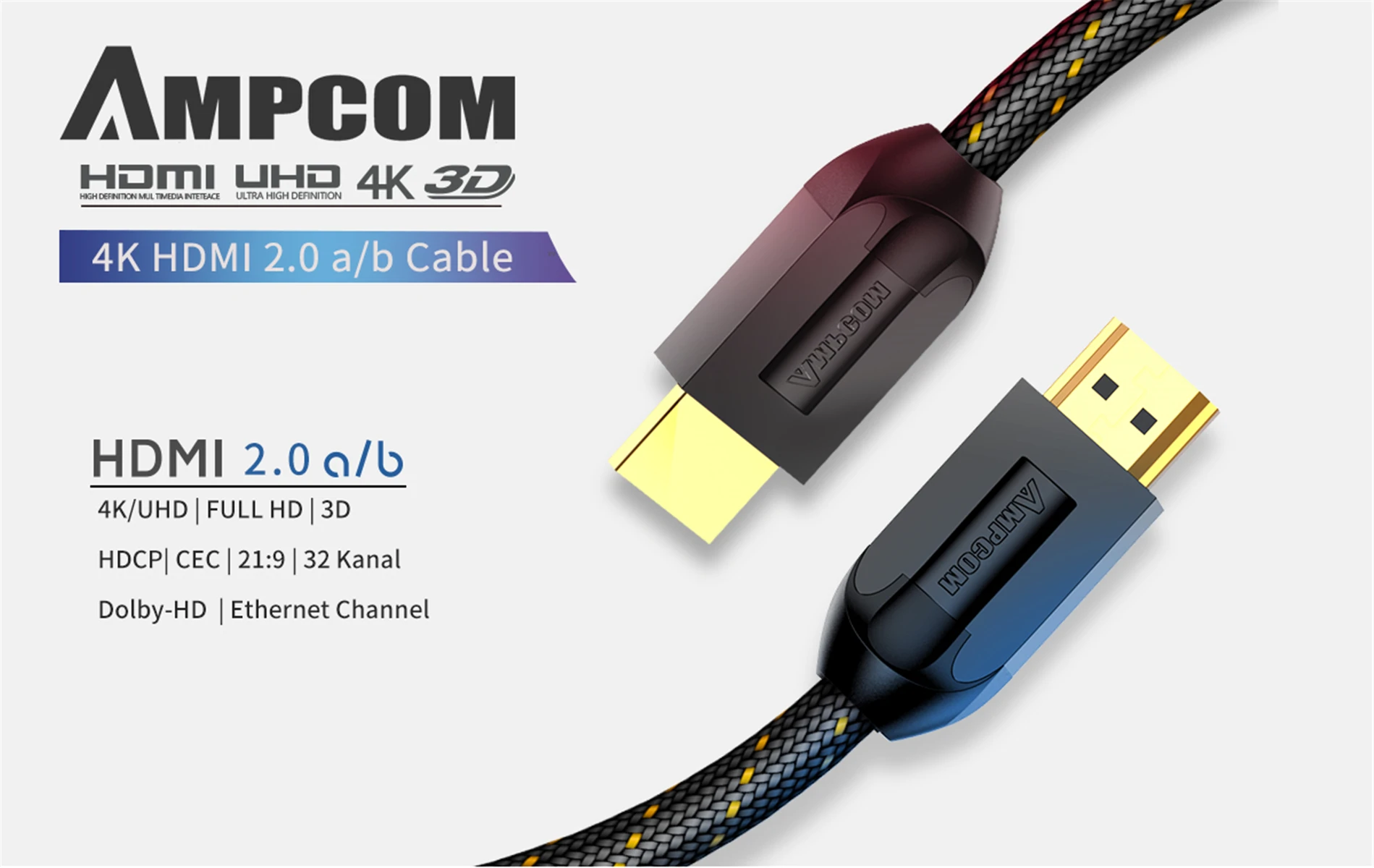 HDMI кабель HDMI 2.0a 2.0b, AMPCOM Pro Gaming 4K HDMI к HDMI 2,0 кабель Поддержка 3D Ethernet HDR 4:4:4 для HDTV PS4 PS3